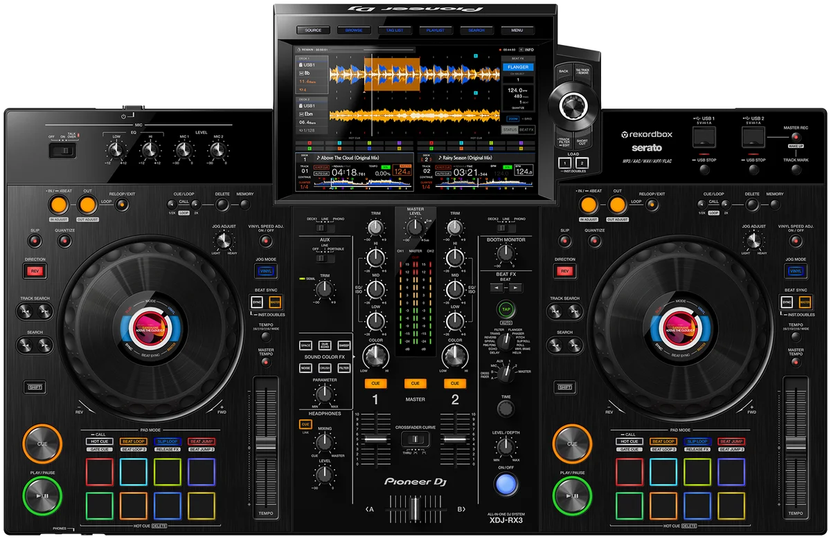 Sistema DJ Pioneer XDJ-RX3 visto desde arriba